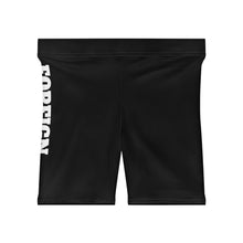 Load image into Gallery viewer, Black Women's Biker Shorts with Side 'FOREIGN' Bold Text — Athletic Casual Activewear