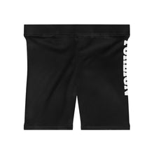 Load image into Gallery viewer, Black Women's Biker Shorts with Side 'FOREIGN' Bold Text — Athletic Casual Activewear