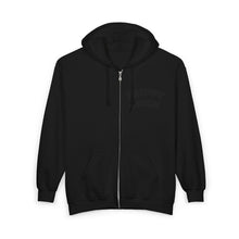Load image into Gallery viewer, Black Full-Zip Hoodie with Subtle Embroidered Chest Logo
